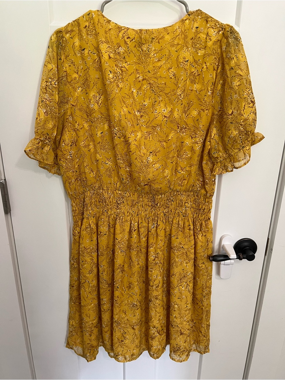 Skies Are Blue Mustard Yellow Floral Tie-Front Mini Dress - Picture 2 of 2
